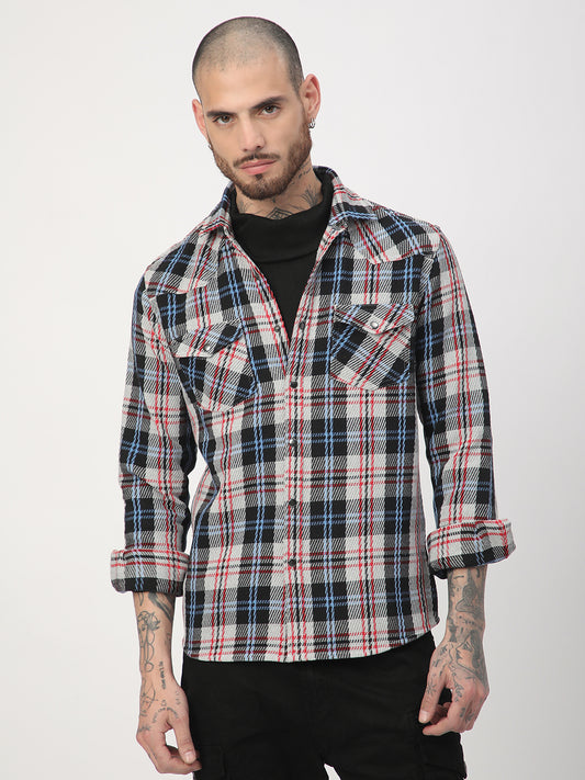 Vibrant Multicolor Heavy Twill Jacquard Double Pocket Shirt
