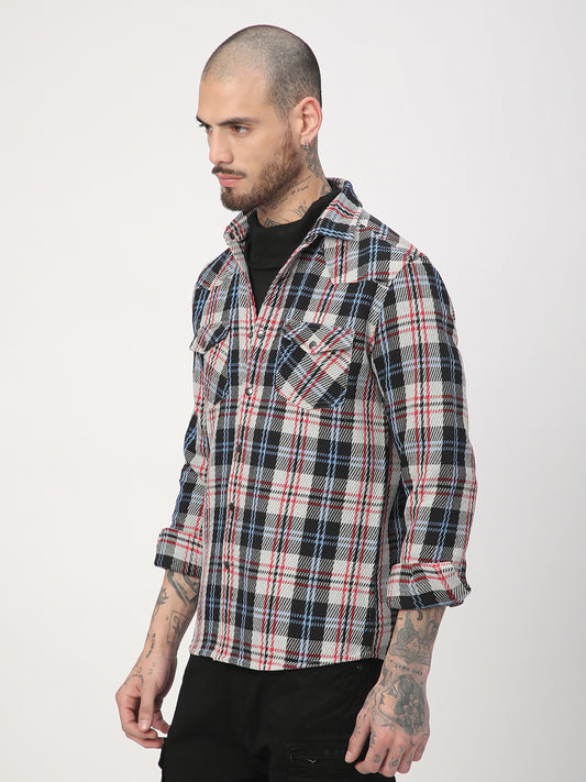 Vibrant Multicolor Heavy Twill Jacquard Double Pocket Shirt