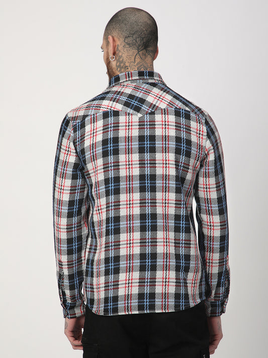 Vibrant Multicolor Heavy Twill Jacquard Double Pocket Shirt