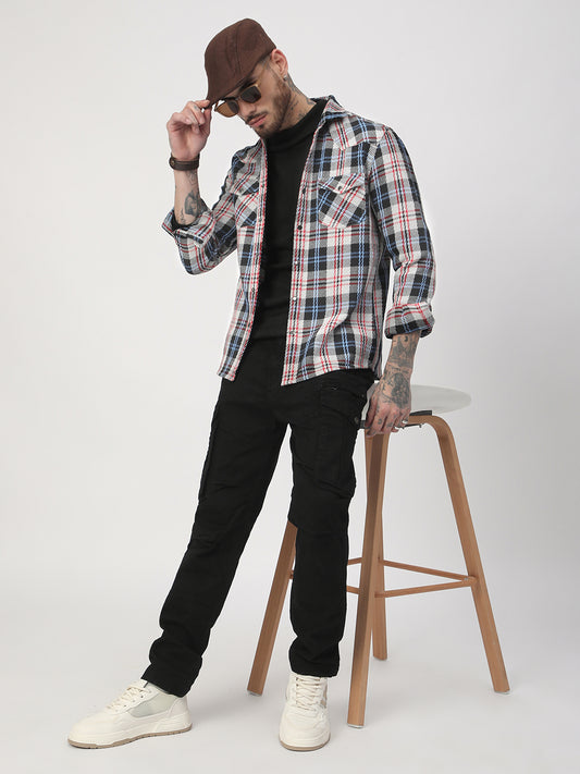 Vibrant Multicolor Heavy Twill Jacquard Double Pocket Shirt