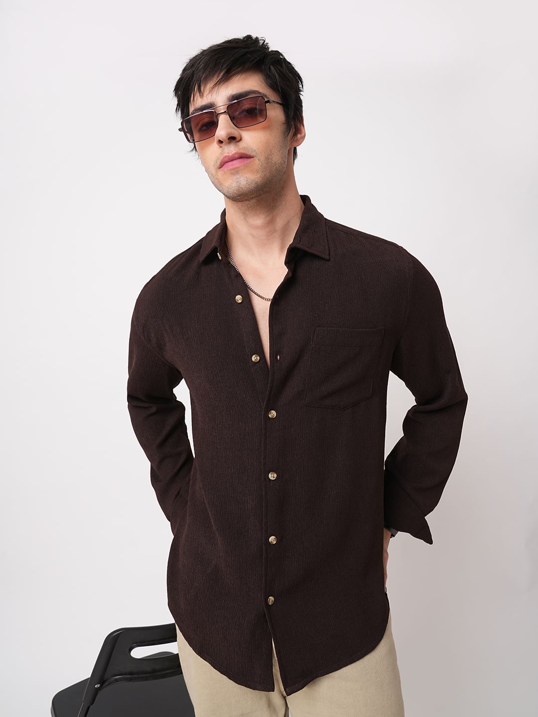 Suave Umber Brown Crepe Shirt