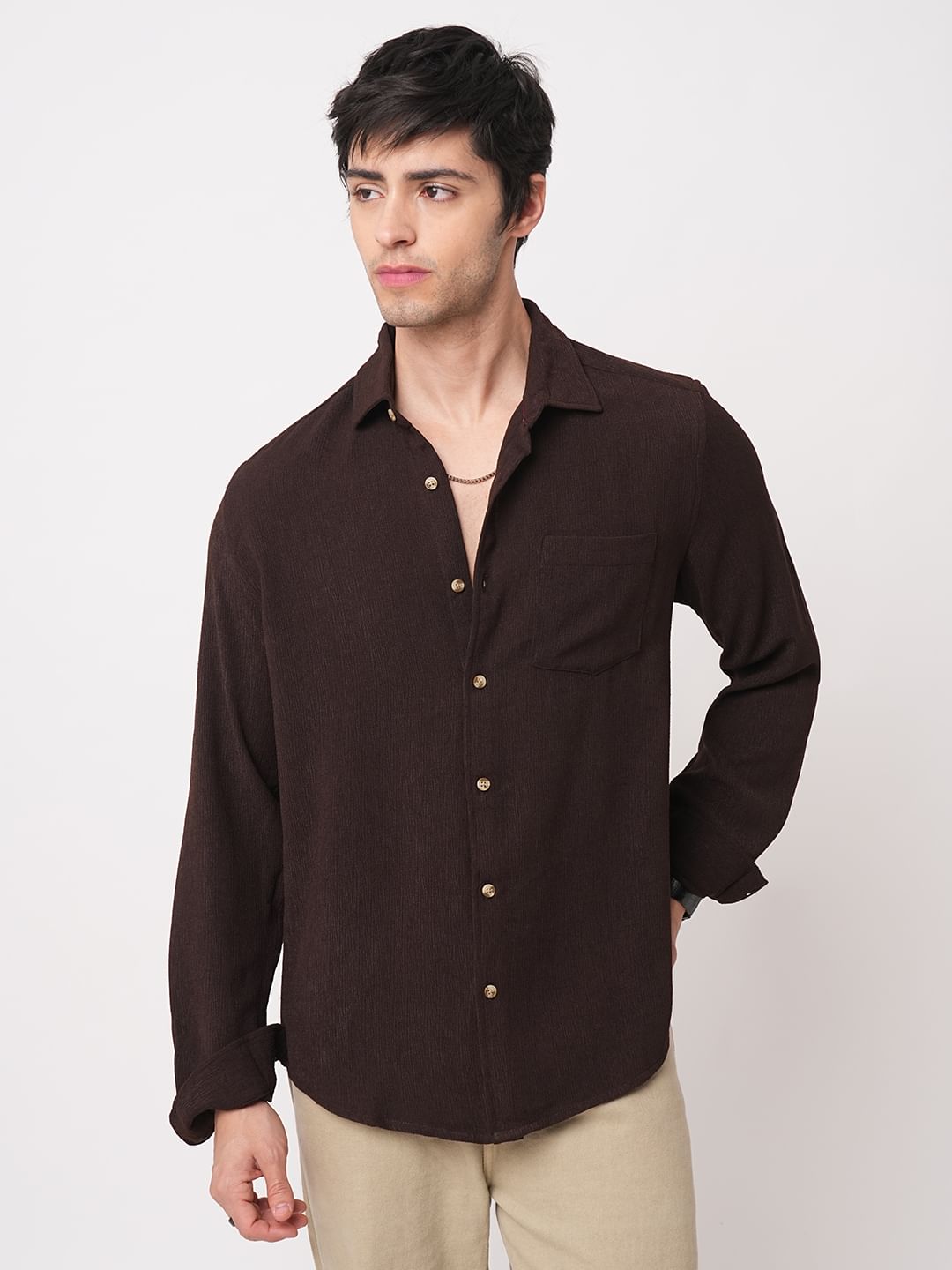 Suave Umber Brown Crepe Shirt