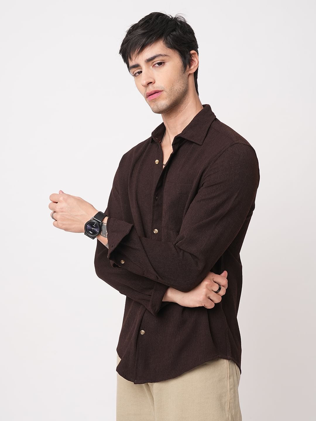 Suave Umber Brown Crepe Shirt