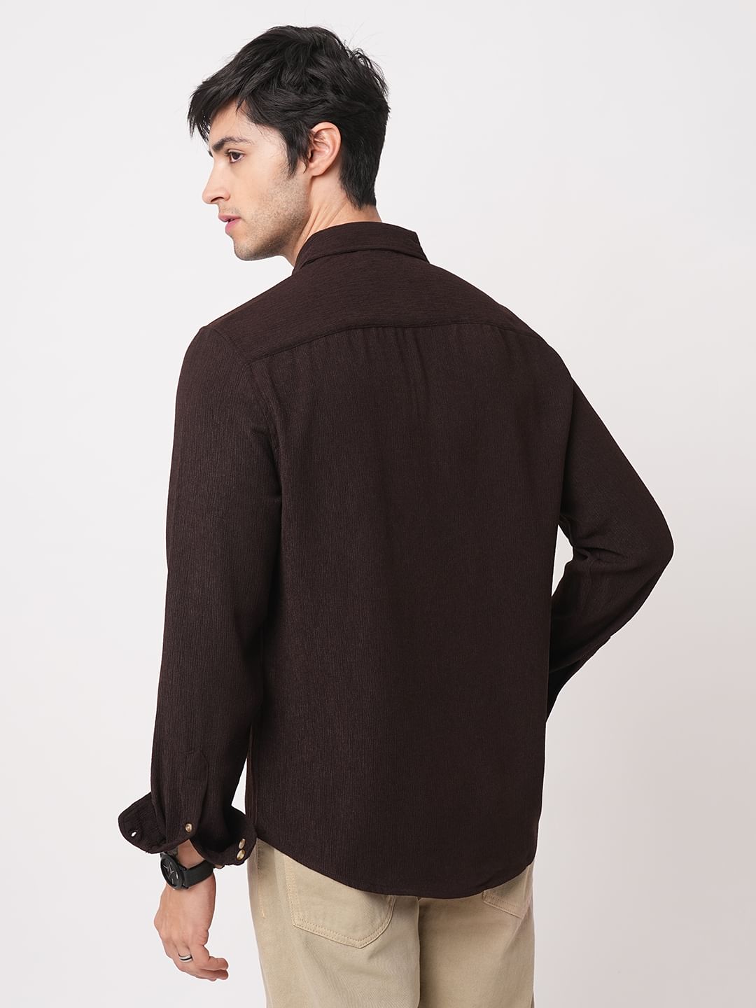 Suave Umber Brown Crepe Shirt