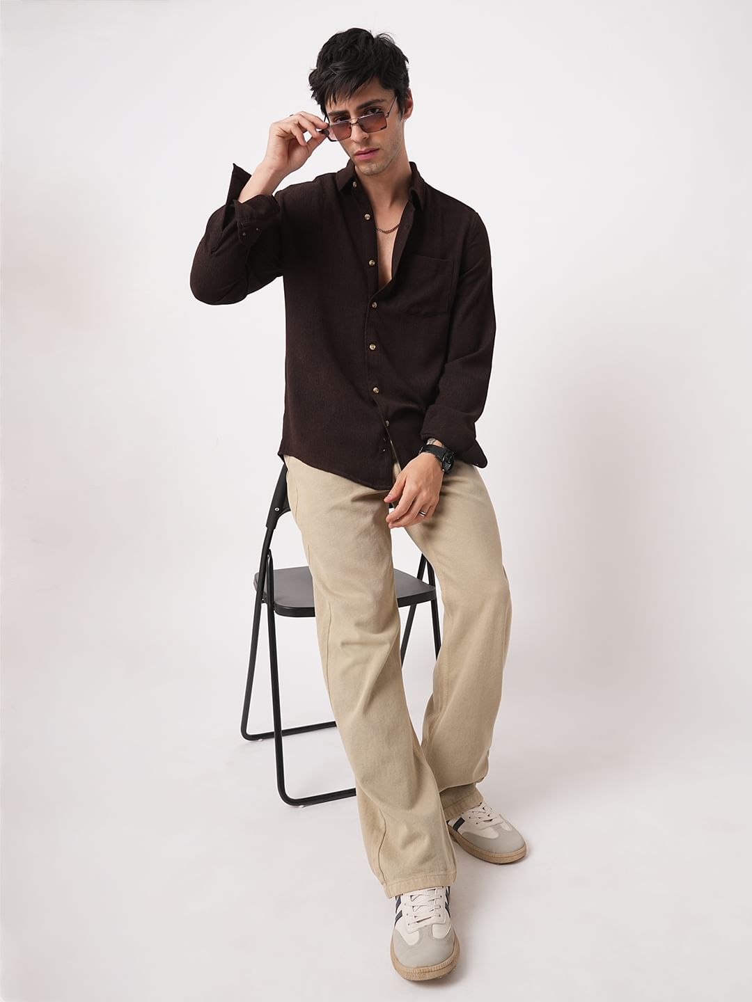 Suave Umber Brown Crepe Shirt