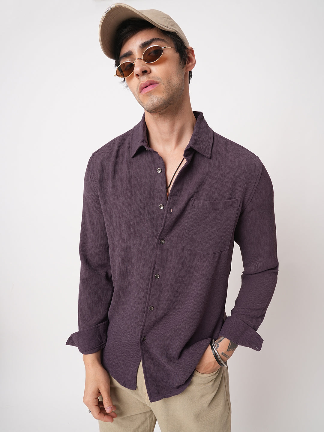 Debonair Purple Crepe Shirt