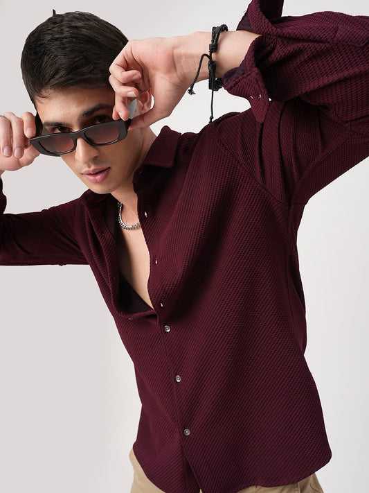 Burnt Maroon Embossed Textured Shirt