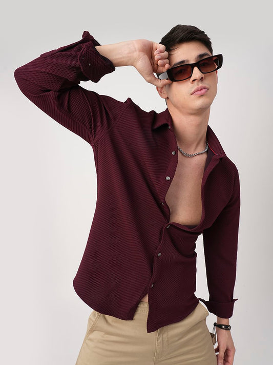Burnt Maroon Embossed Textured Shirt