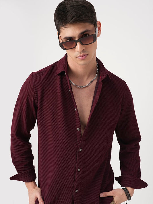 Burnt Maroon Embossed Textured Shirt
