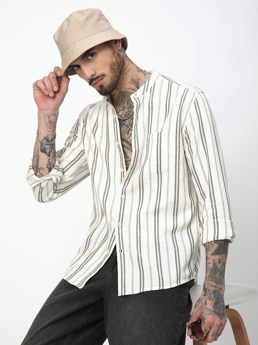 Ivory & Olive Vertical Striped Shirt
