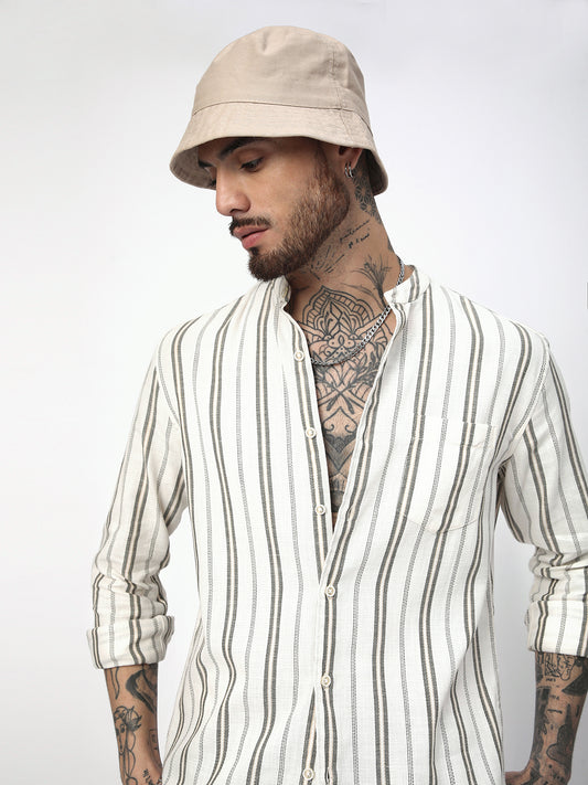 Ivory & Olive Vertical Striped Shirt
