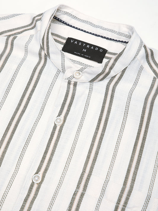 Ivory & Olive Vertical Striped Shirt