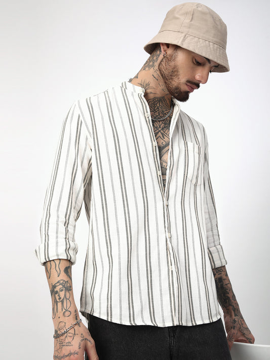 Ivory & Olive Vertical Striped Shirt