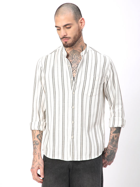 Ivory & Olive Vertical Striped Shirt