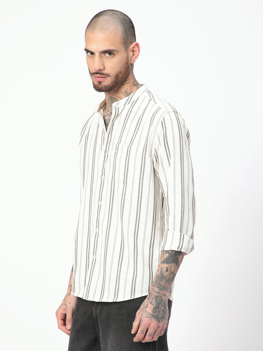 Ivory & Olive Vertical Striped Shirt