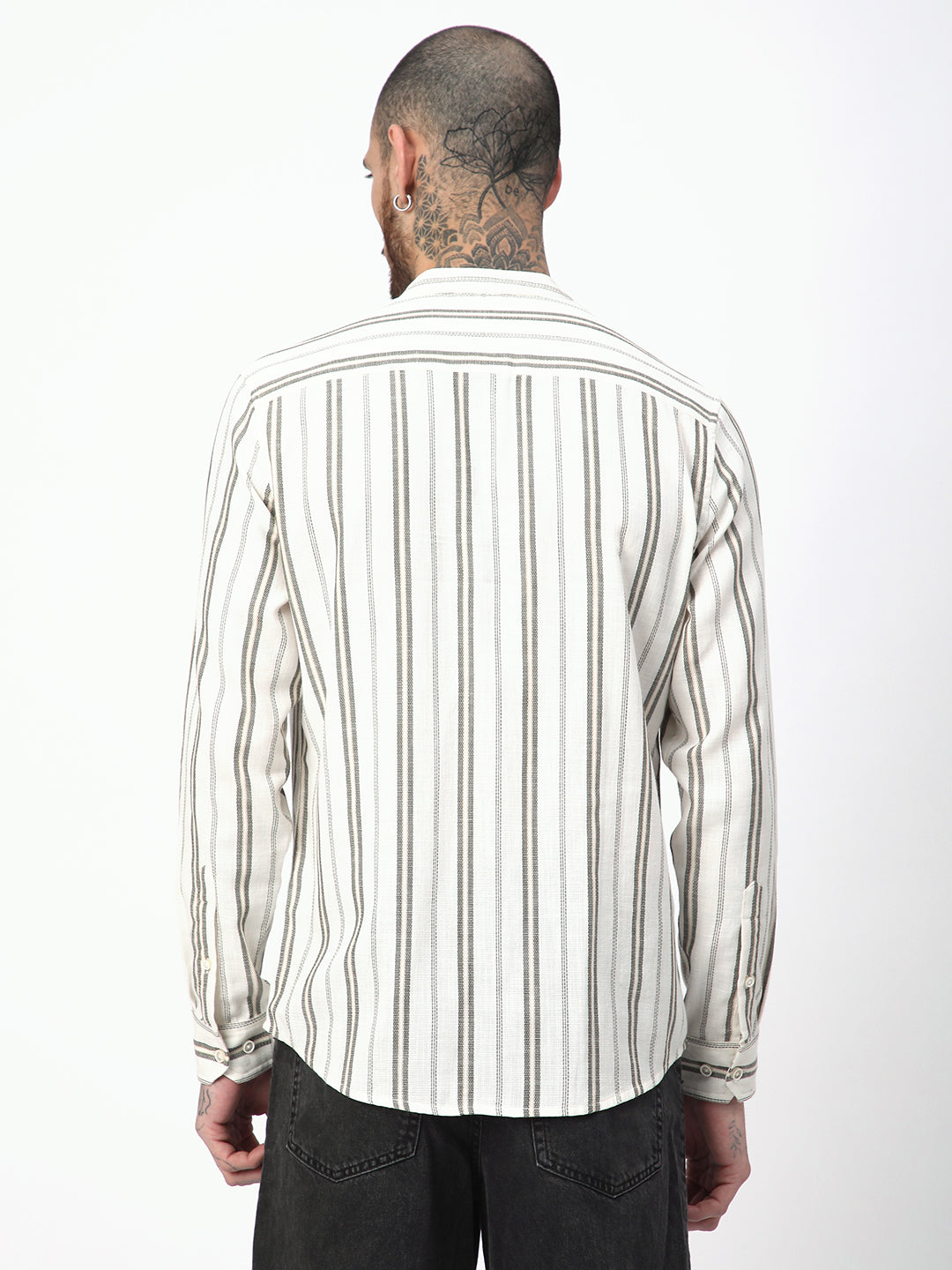Ivory & Olive Vertical Striped Shirt