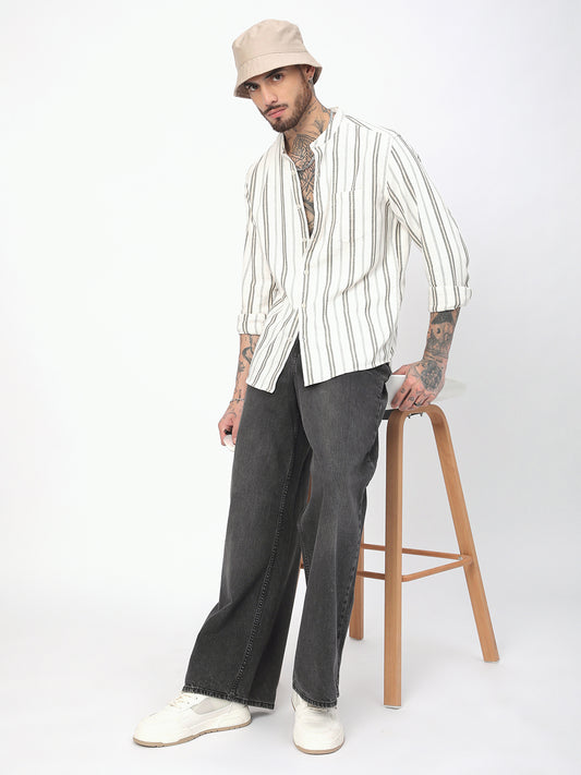 Ivory & Olive Vertical Striped Shirt