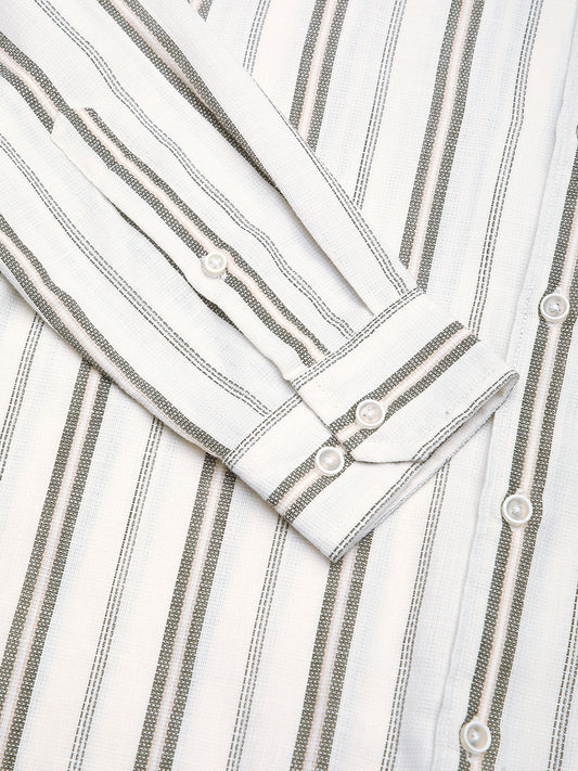 Ivory & Olive Vertical Striped Shirt