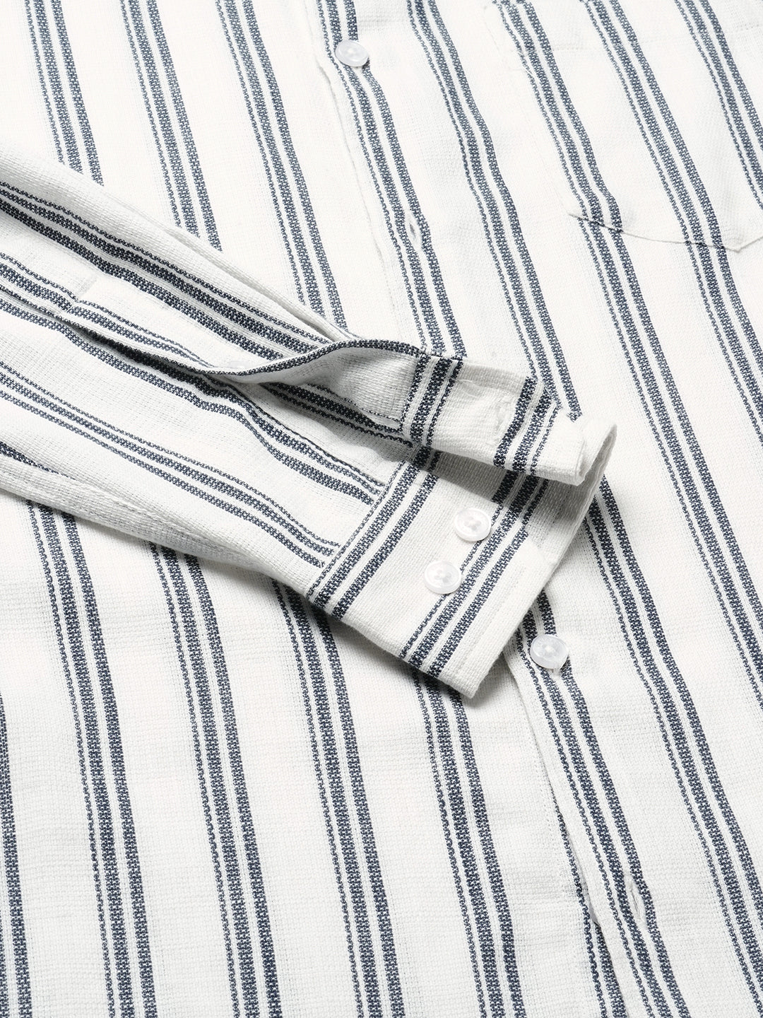White & Navy Vertical Striped Mandarin Shirt