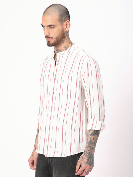 White & Maroon Pin Striped Shirt