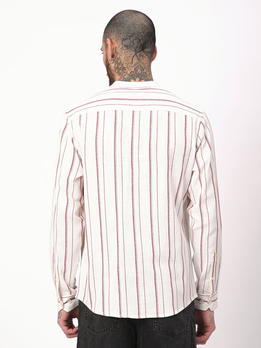 White & Maroon Pin Striped Shirt
