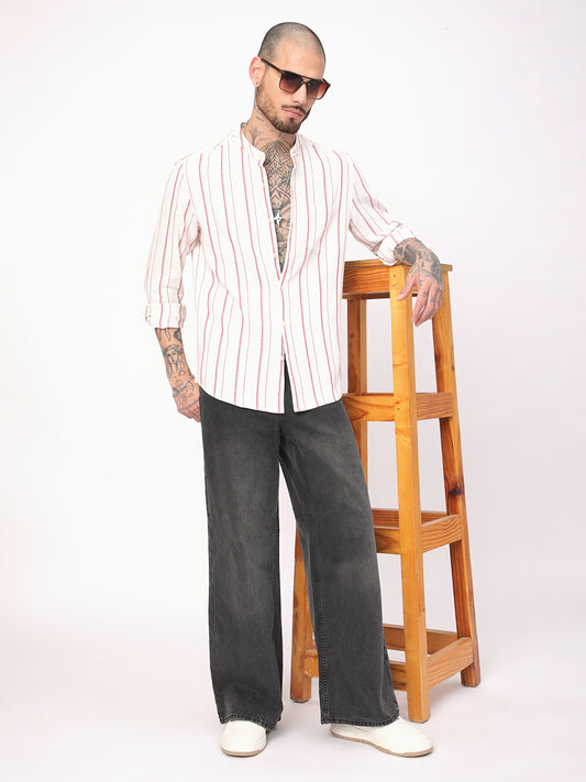 White & Maroon Pin Striped Shirt