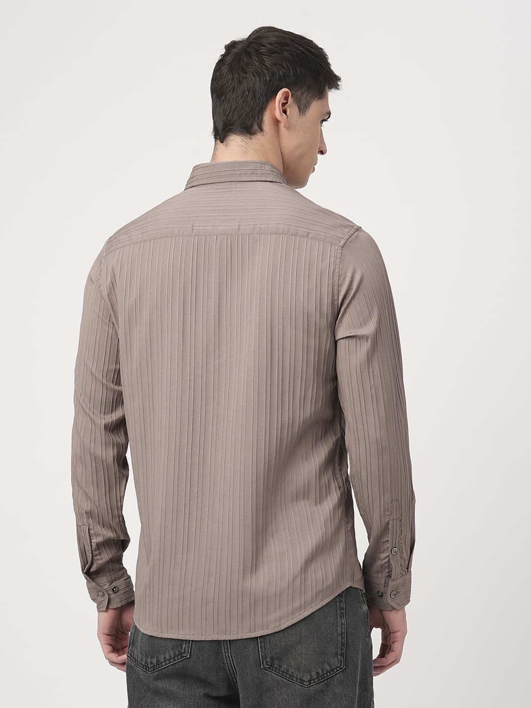 Beaver Brown Stripe Textured Shirt