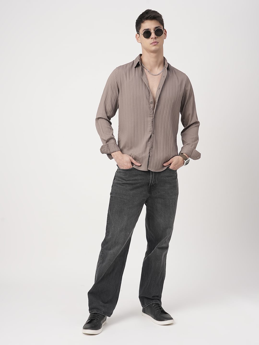 Beaver Brown Stripe Textured Shirt