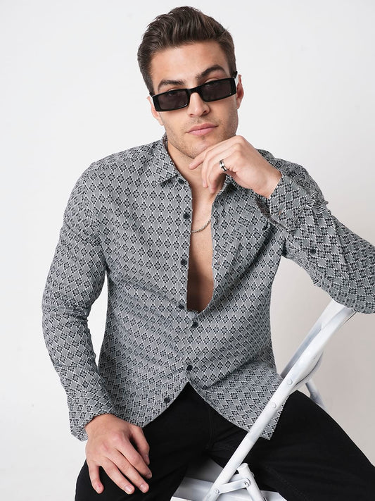 Cloud Grey Diamond Jacquard Weaved Shirt
