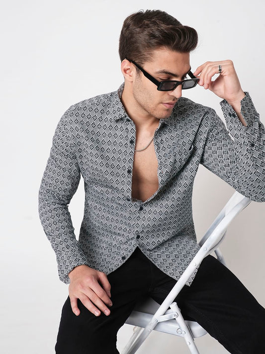 Cloud Grey Diamond Jacquard Weaved Shirt