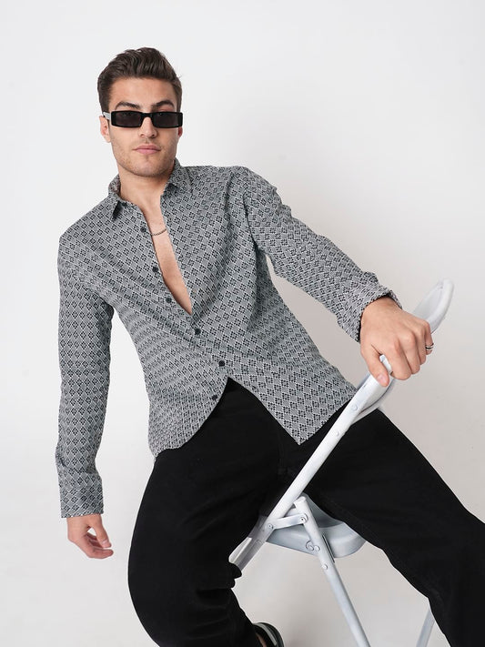 Cloud Grey Diamond Jacquard Weaved Shirt