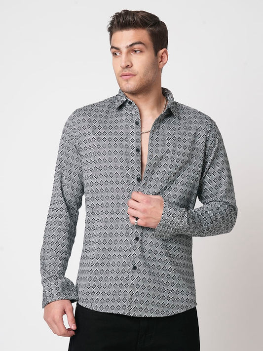 Cloud Grey Diamond Jacquard Weaved Shirt