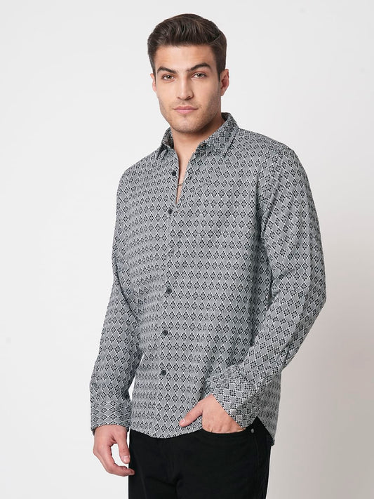 Cloud Grey Diamond Jacquard Weaved Shirt