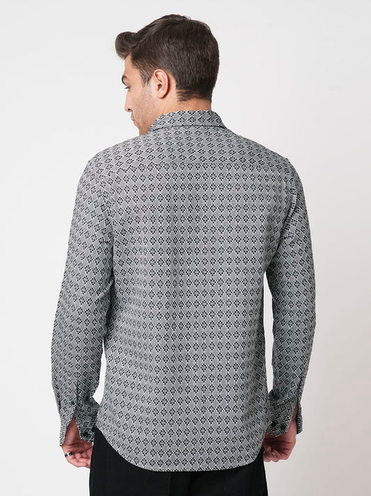 Cloud Grey Diamond Jacquard Weaved Shirt