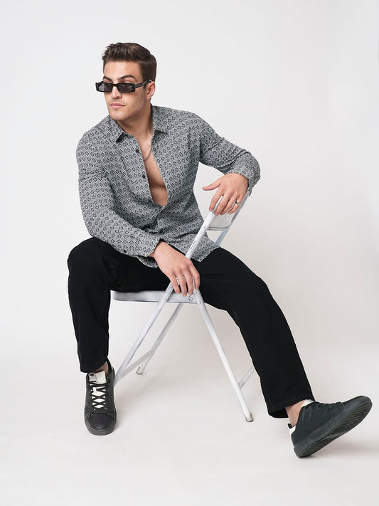 Cloud Grey Diamond Jacquard Weaved Shirt