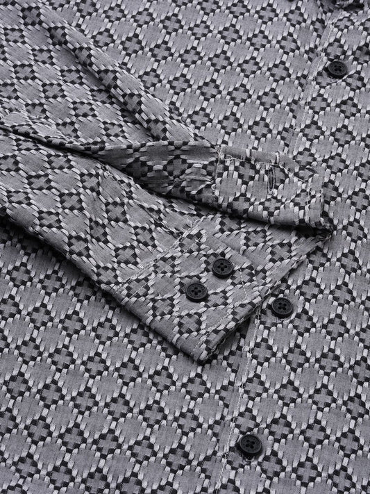 Cloud Grey Diamond Jacquard Weaved Shirt