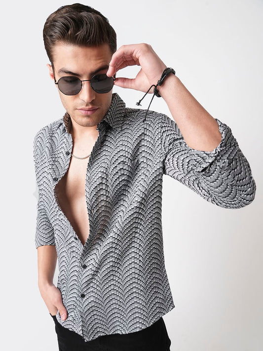 Grey & Black Jacquard Weaved Shirt