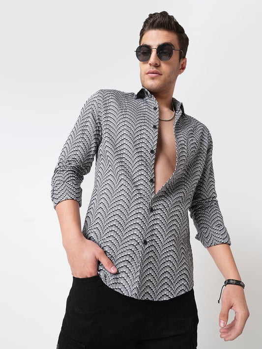 Grey & Black Jacquard Weaved Shirt