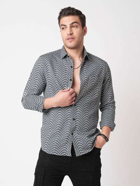 Grey & Black Jacquard Weaved Shirt