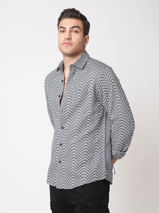 Grey & Black Jacquard Weaved Shirt