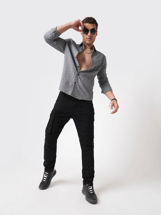 Grey & Black Jacquard Weaved Shirt