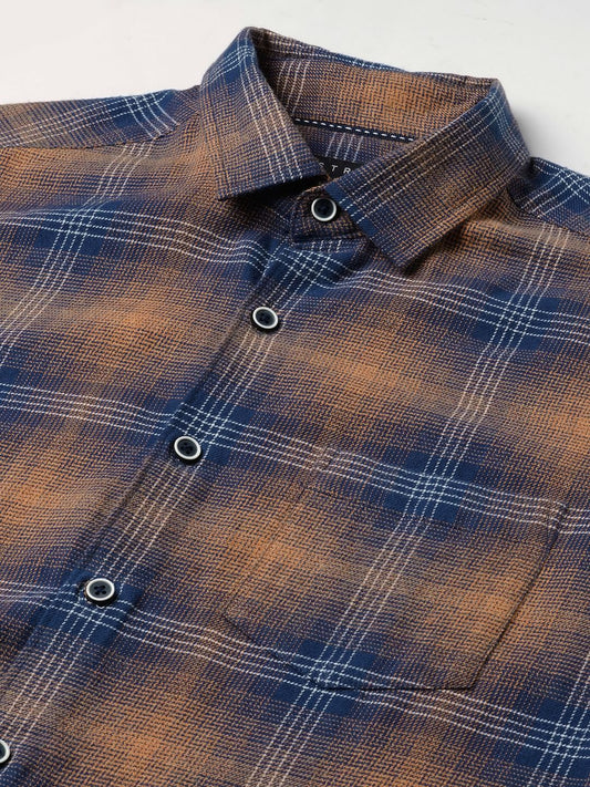 Navy & Orange Tartan Checkered Shirt