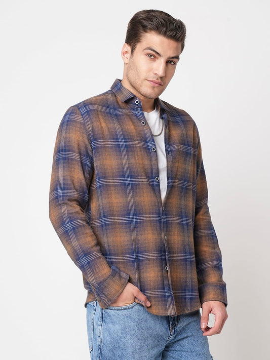 Navy & Orange Tartan Checkered Shirt