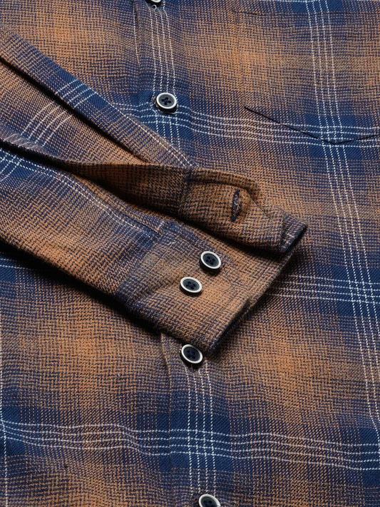 Navy & Orange Tartan Checkered Shirt