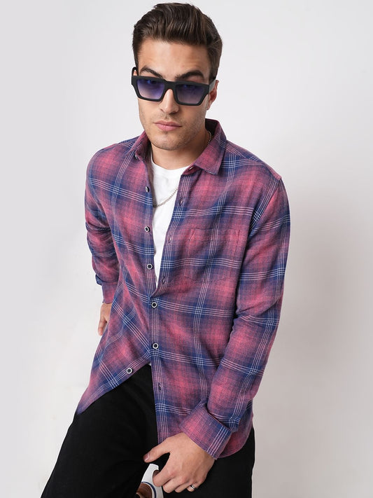 Sugar Pink & Navy Tartan Checks Shirt