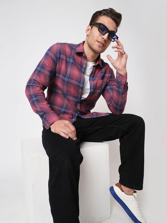 Sugar Pink & Navy Tartan Checks Shirt