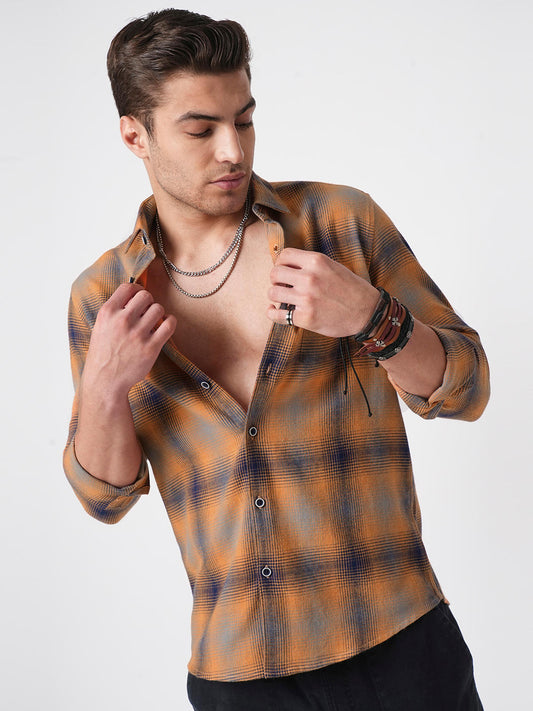 Tangerine & Navy Flannel Checkered Shirt