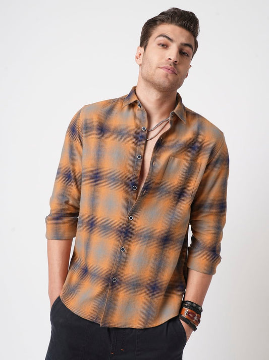 Tangerine & Navy Flannel Checkered Shirt
