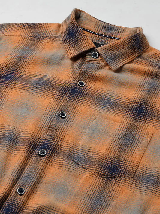 Tangerine & Navy Flannel Checkered Shirt