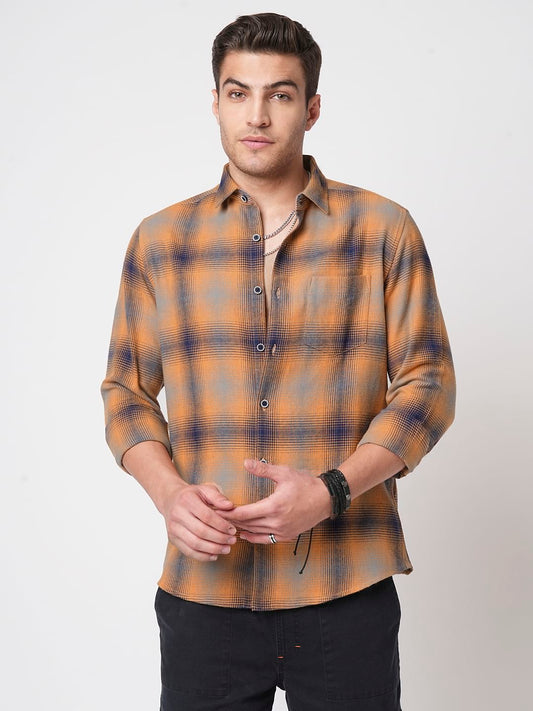 Tangerine & Navy Flannel Checkered Shirt